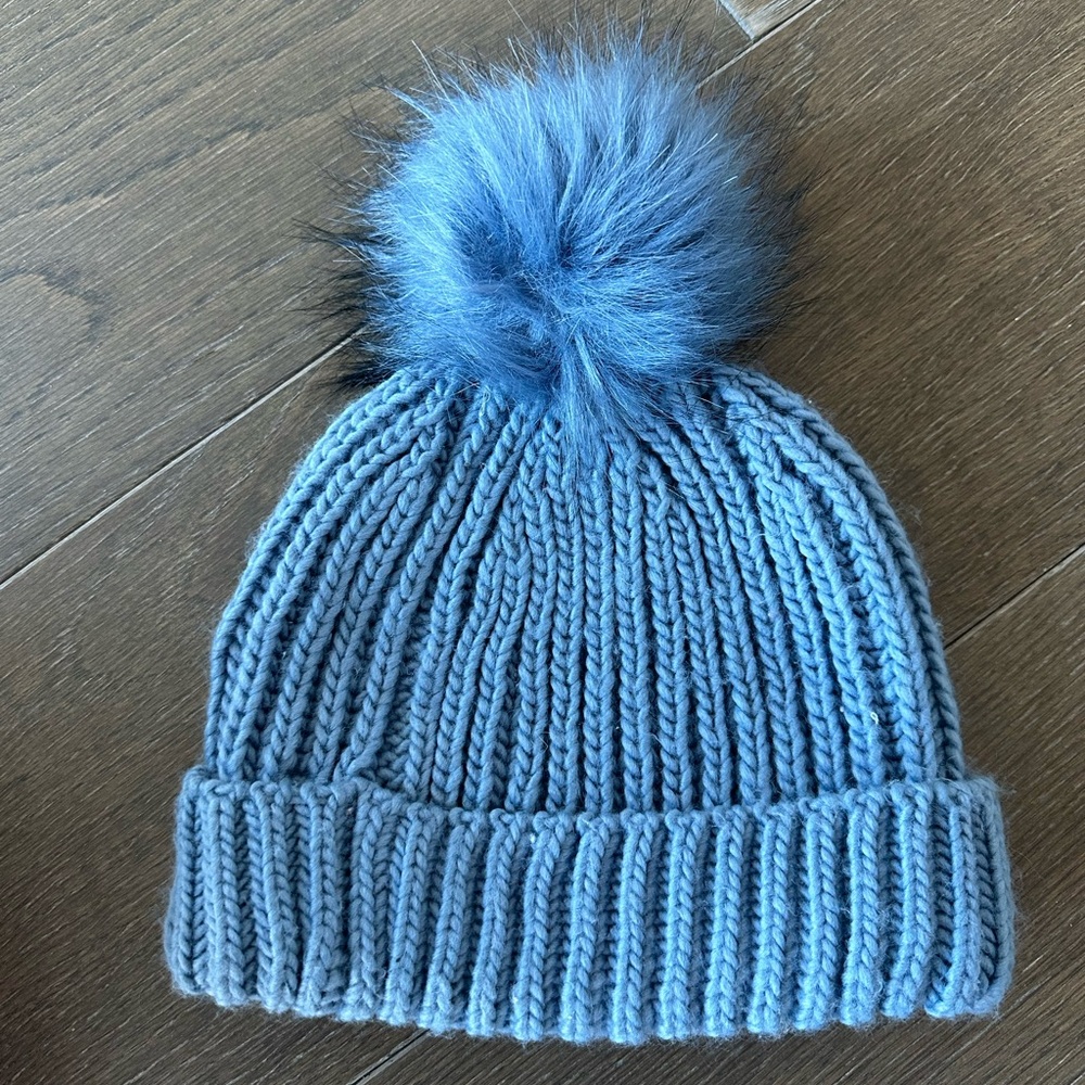 Topshop Knit Blue Beanie With Pom Pom